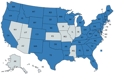 מפה המתארת את אימוץ קוד החשמל הלאומי